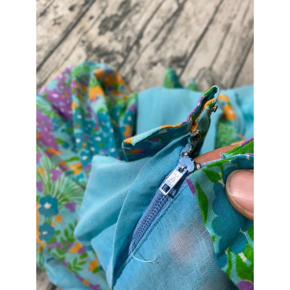 Vtg 60s MOD Maxi Dress XS/S Chiffon Flower Power Psychedelic Hippie‎ Gown Floral - Picture 10 of 13